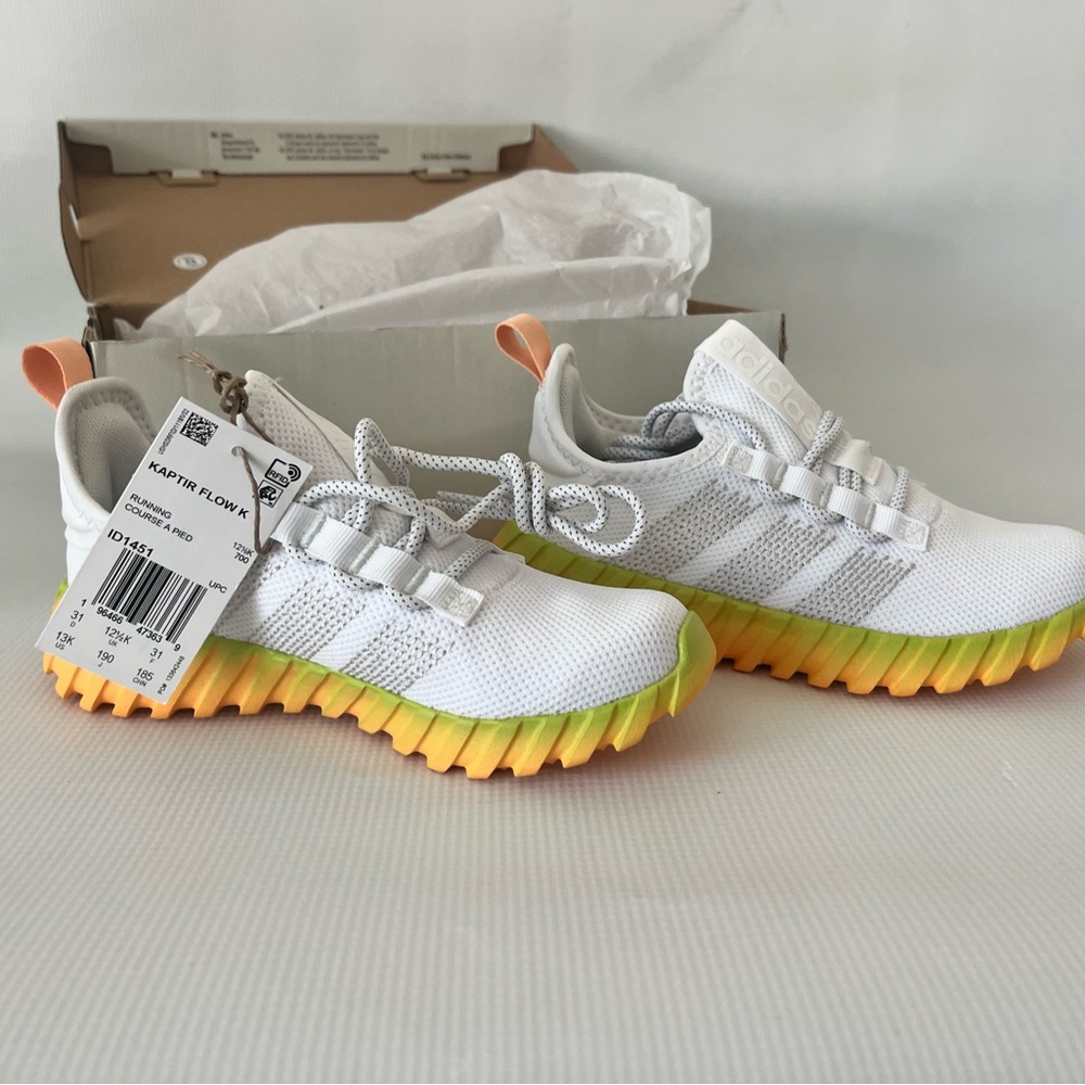New with Tag Adidas Kaptir 3.0 Kids' Lifestyle Running Shoes sz 13 White Orange - Picture 3 of 4